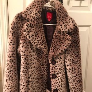 Purple Pink LEOPARD PRINT Faux Fur Esprit Jacket.